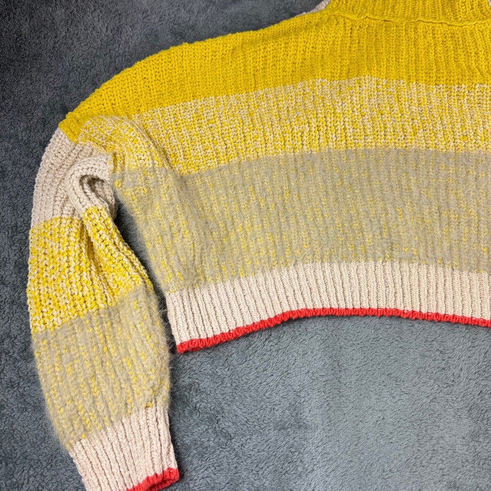 Free People Yellow Striped Cropped Mock Neck Chunky Knit Sweater Small - Picture 9 of 11